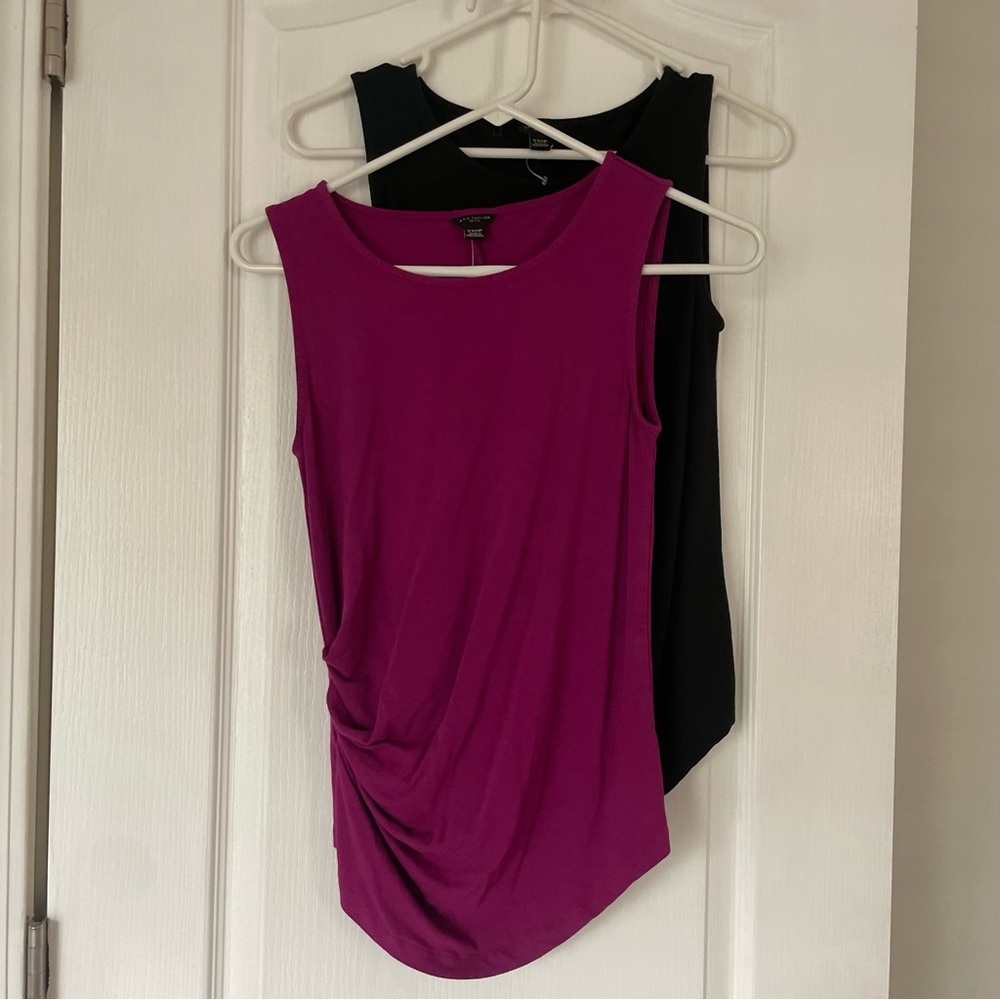 2- XXSP Ann Taylor Petite sleeveless shirts with ruching. NWOT
